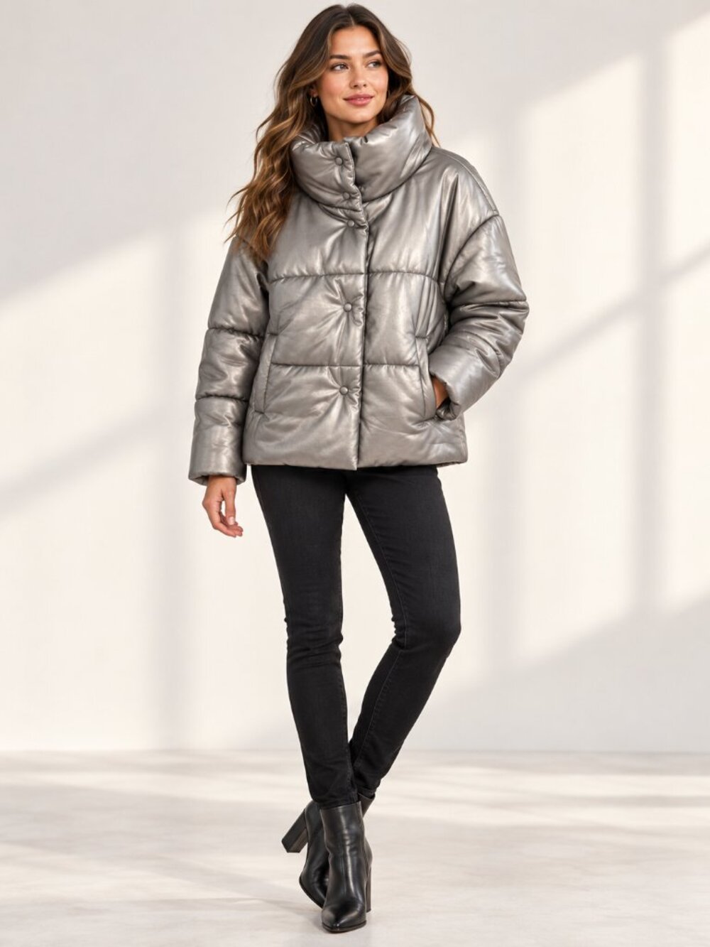 INC International Concepts Metallic Silver Faux Leather Jacket